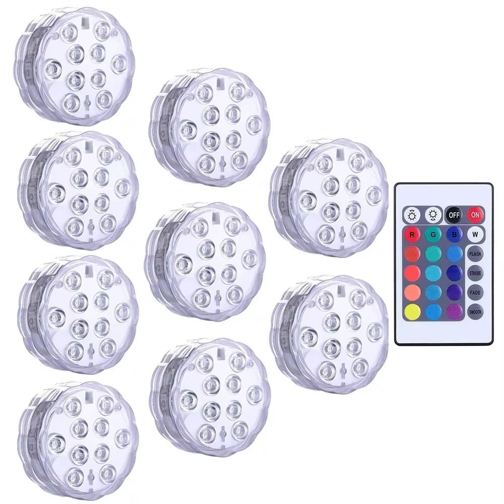 Battery Operated 10leds RGB Led Submersible Lights Underwater Night Lamp Garden Swimming Pool Lights for Wedding Party Vase Bowl