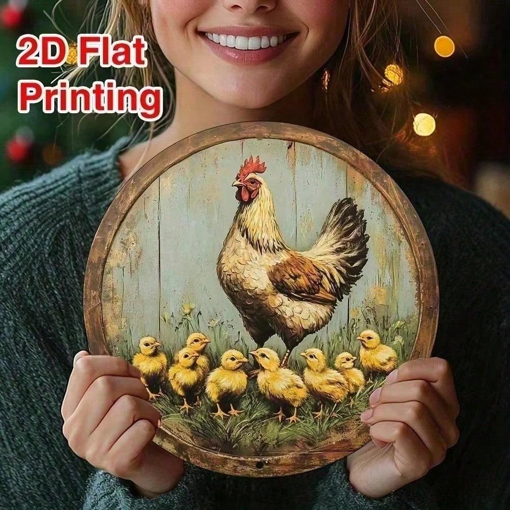 Vintage Rooster Metal Wall Art Round for Kitchen