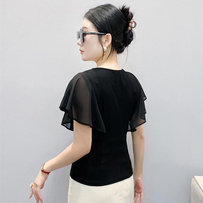 Summer European Women T-Shirt Clothes Sexy V-neck Luxury Hot Diamonds Tops Chic Female Short Sleeve All Match Tees