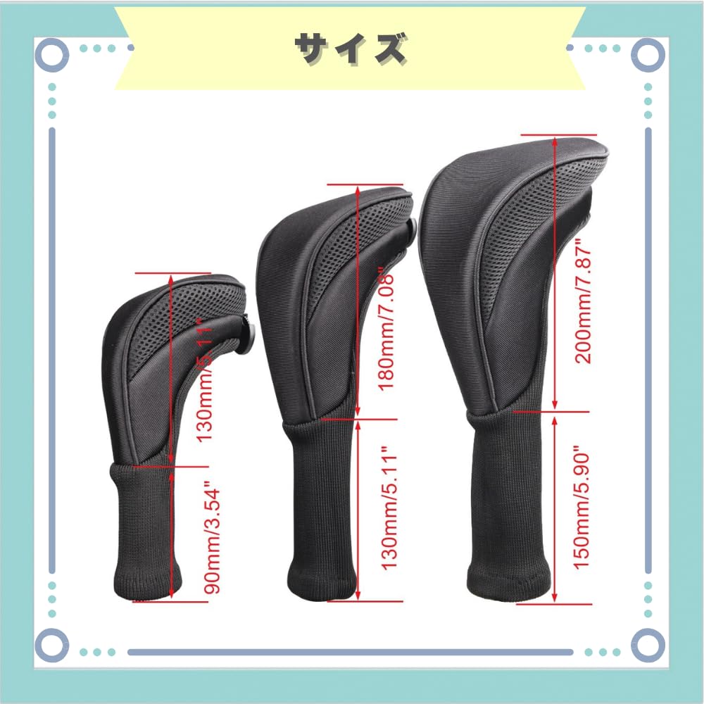 ideastore Golf Club Headcover Set for Fairway and Utility Clubs 3-Piece Driver, Wood,