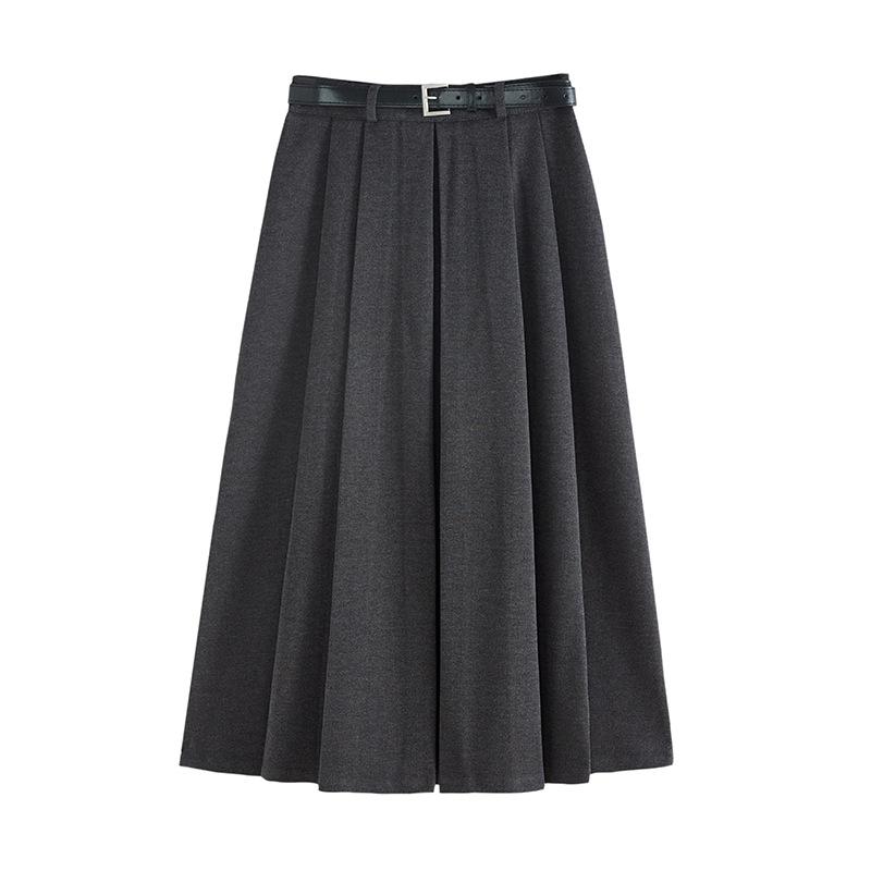 Autumn/Winter 2025 High-Waist Pleated A-Line Skirt - Slimming Woolen Mid-Length for Women