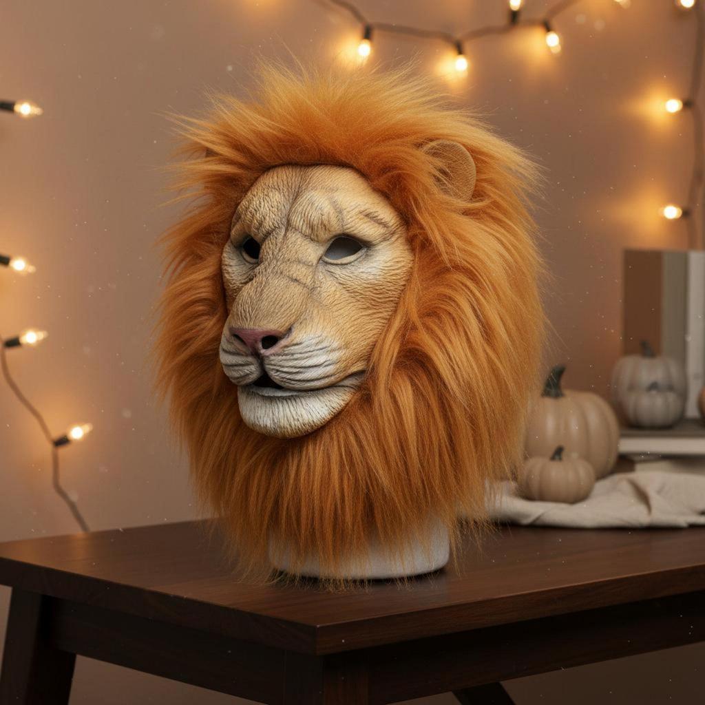 Lion Headpiece Furry Mane Full Head Costume Accessory for Adults, Halloween, Cosplay,