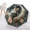 1 PC Automatic Folding Umbrella - Kitten and Moon Night Pattern, Portable & Foldable Design with 8 Ribs, Christmas Birthday Gifts
