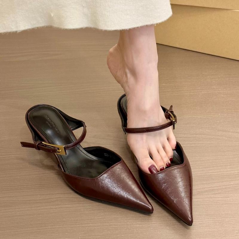 Shoes Woman's Slippers Cover Toe Heeled Mules Black Sandals Slides 2025 High Beige Pumps Shoes Slippers Heels Cover Toe Beige
