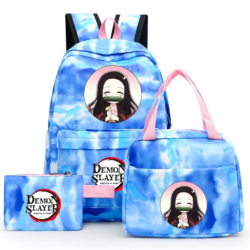 3ks/set Anime Demon Slayer Batoh pro dívky Chlapci Back To School Bag with Lunch Bag Student Bookbag Muži Ženy Cestovní taška Mochil