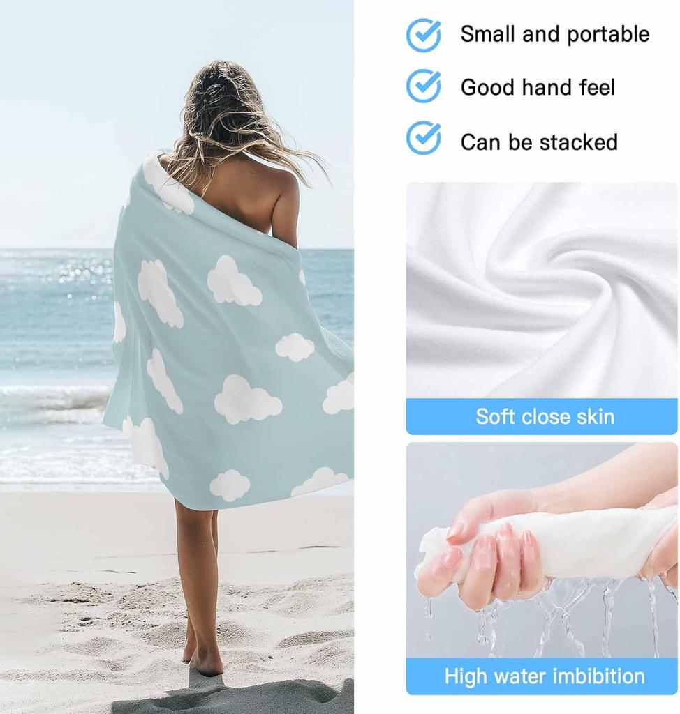 Strandtuch Blauer Himmel Badehandtücher Weißer Wolken Weich Saugfähig Strandtücher Groß Schnelltrocknend Leicht Camping Reise Yoga