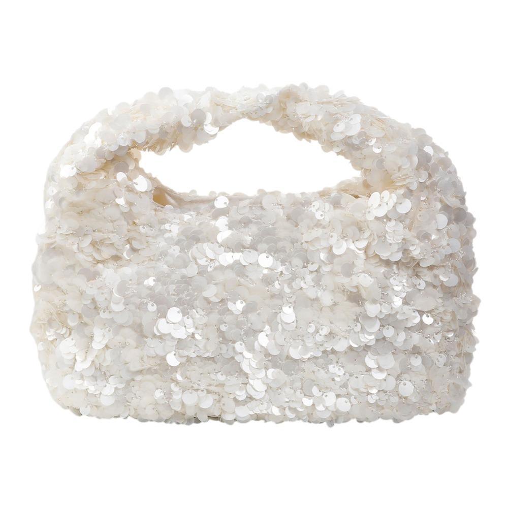 Elegant White Hobo Handbag Shiny Small Evening Clutch Bag Sequins Bucket Bag Wedding Party белый