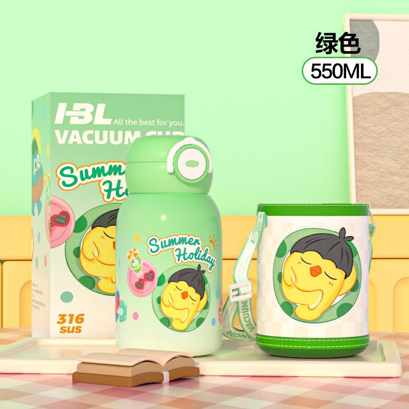 Cartoon children's thermos cup Stainless steel children's water cup Cute student portable straw cup