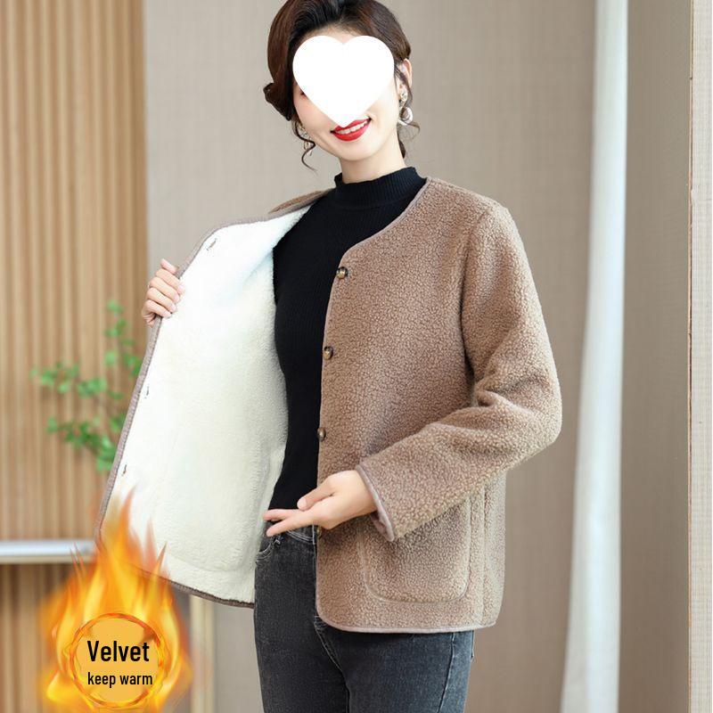 

Particle Women s Stand Collar Lambswool Velvet Jacket - Fashionable, Thickened, Solid Color Top for Middle-aged and Elderly Moms. XL (90-105 jin)