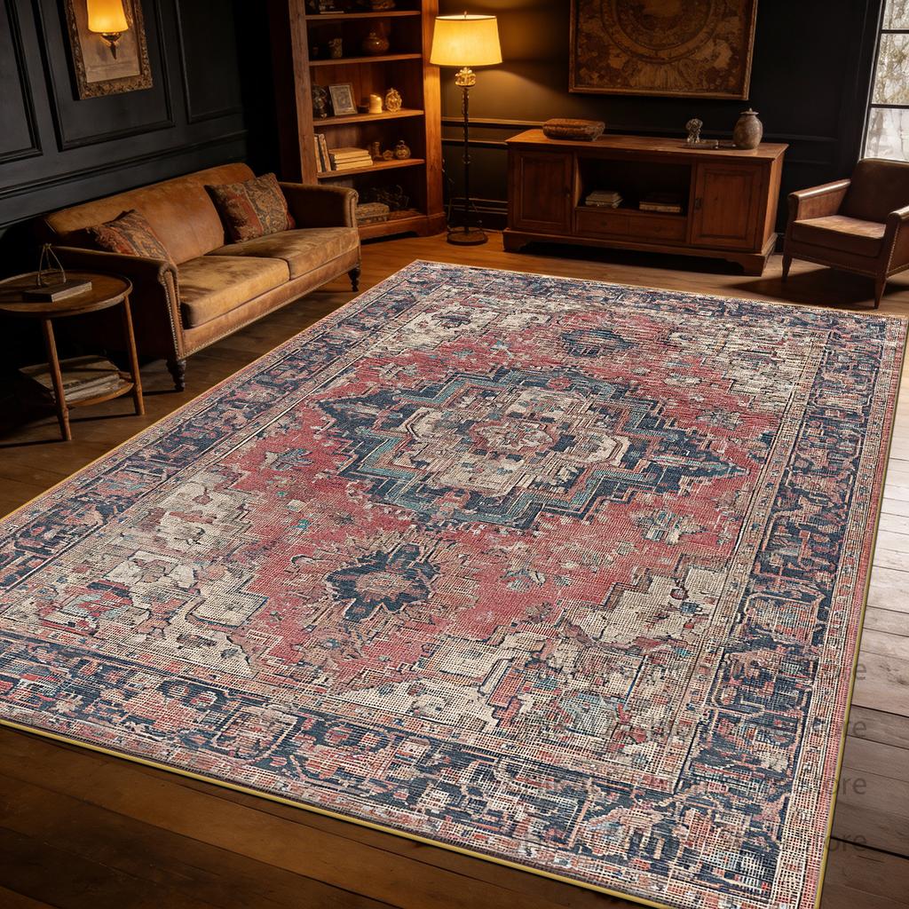 Light Brown Vintage Persian Large Living Room Carpet Decoration Home Easy Clean Soft Rug Easy Cleaning Fluffy Coffee Tables Mats