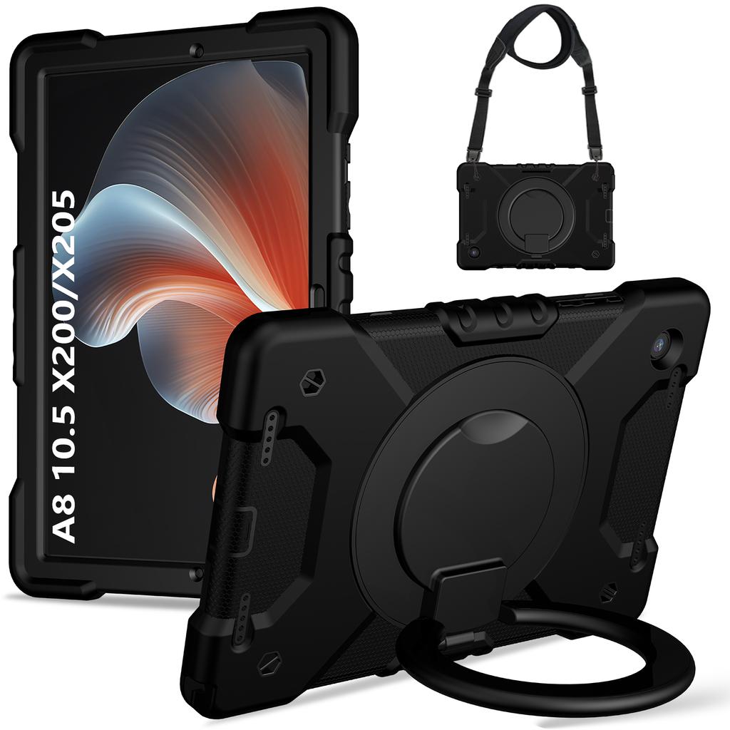 Hybrid Stand Case for Samsung Galaxy Tab A8 10.5 SM-X200 X205 X207 Armor Cover With Rotating Portable Handle Grip Shoulder Strap