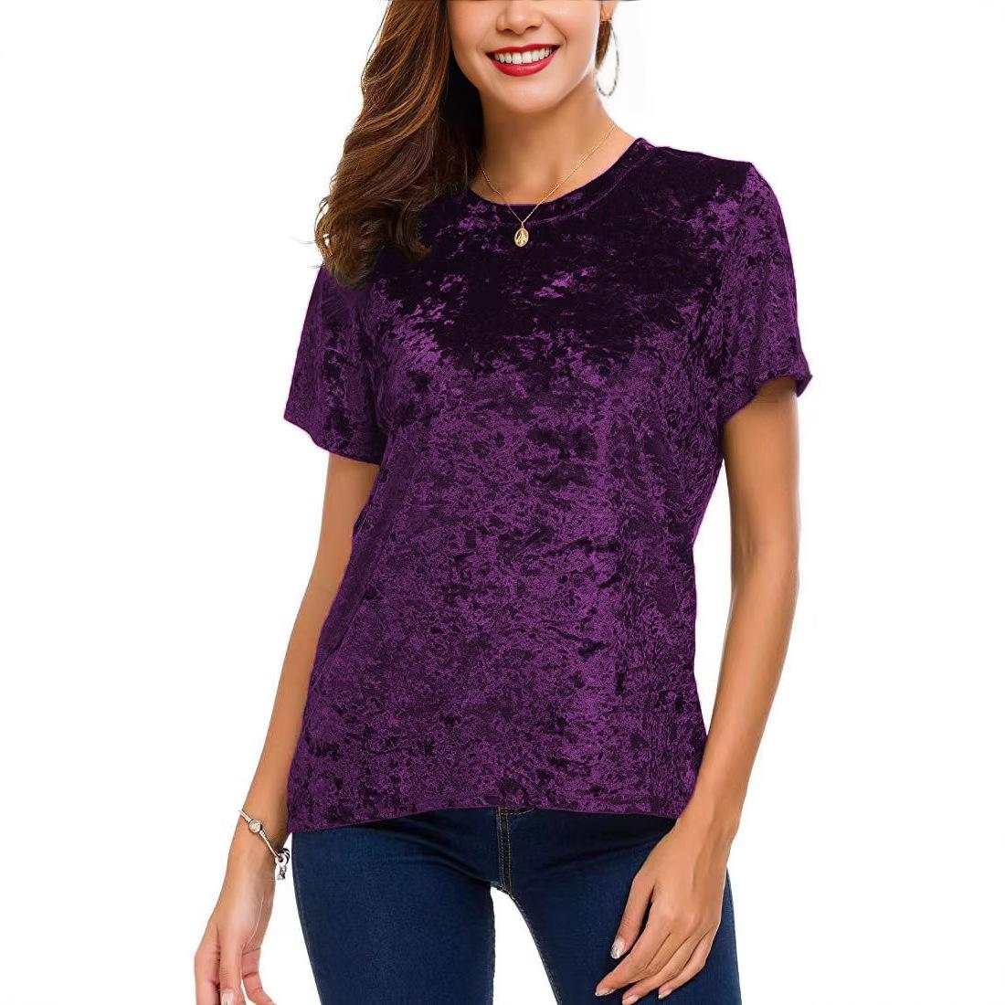 

Женская футболка, летняя, однотонная, повседневная, с коротким рукавом, круглым вырезом, золотистая, бархатная футболка XXL