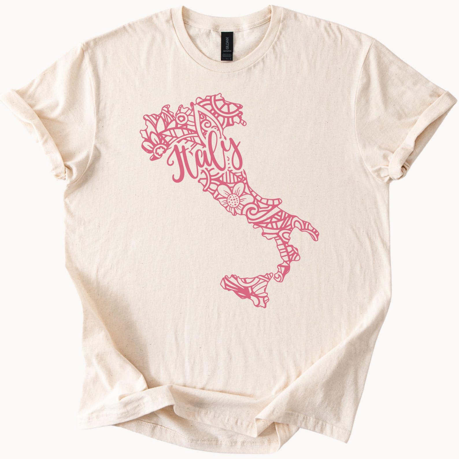 Italy Map Graphic T Shirt Artistic Floral Outline Italian Country Pride Travel Gift Soft Cotton Tee Unique Italy Lover Shirt 100
