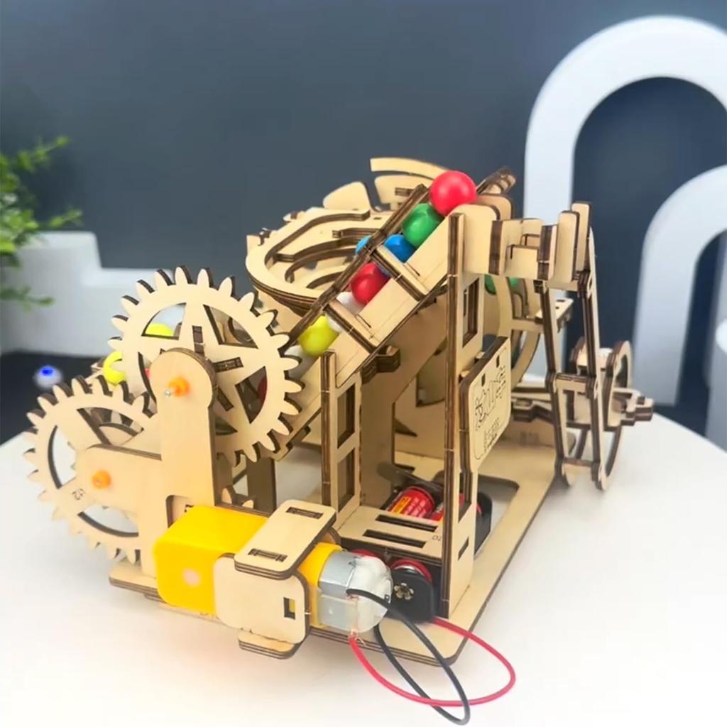AIJUYE Wood 3D Wooden Gear Craft 3D Electric Marble Ball Rolling DIY Educational For Elementary School Students Puzzle, Puzzle, Puzzle, Toy, Kit,