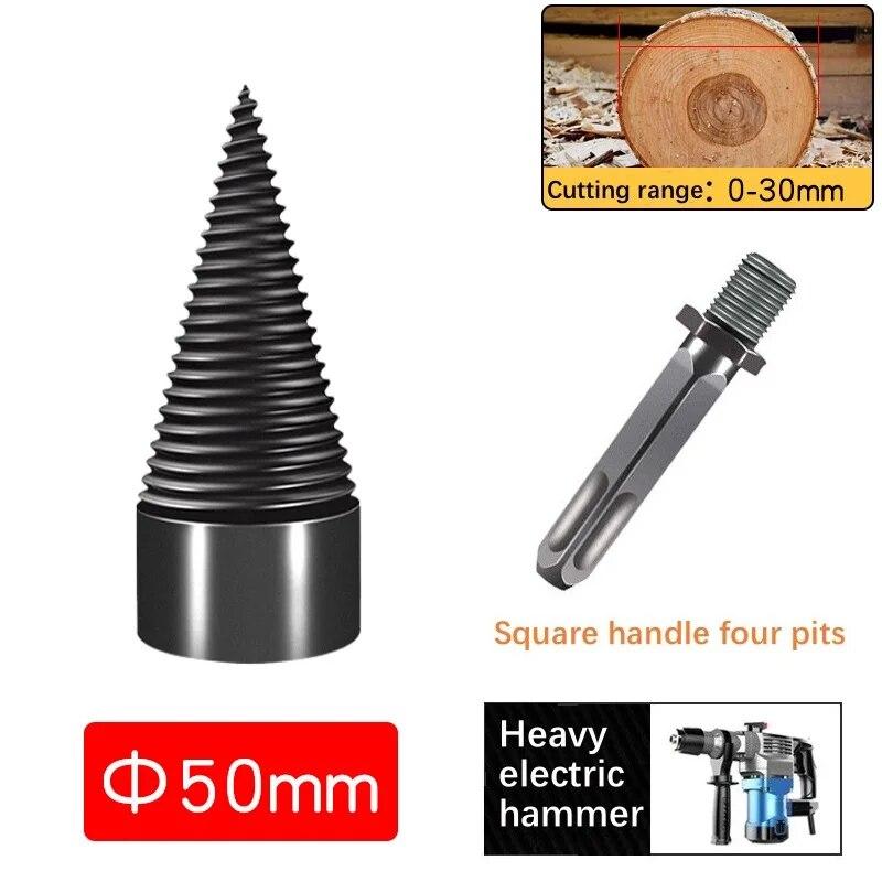 32/42/50mm Removable Wood Splitter Screw Cones Drill Bits Wood Square/Round/Hex Shank Drill Bit Firewood Log Splitter Drill Bit