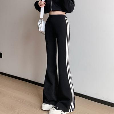 Schlanke Gestreifte Splicing Mikro-Hose Hohe Taille Lässige Schlaghose für Damen