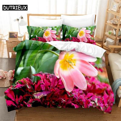 Conjunto de Roupa de Cama Queen Flores Cor-de-Rosa Conjunto de Capa de Edredom Edredom de Cama Conjuntos de Roupa de Cama Roupa de Cama Tamanho King Capa de Edredom Conjunto de Roupa de Cama