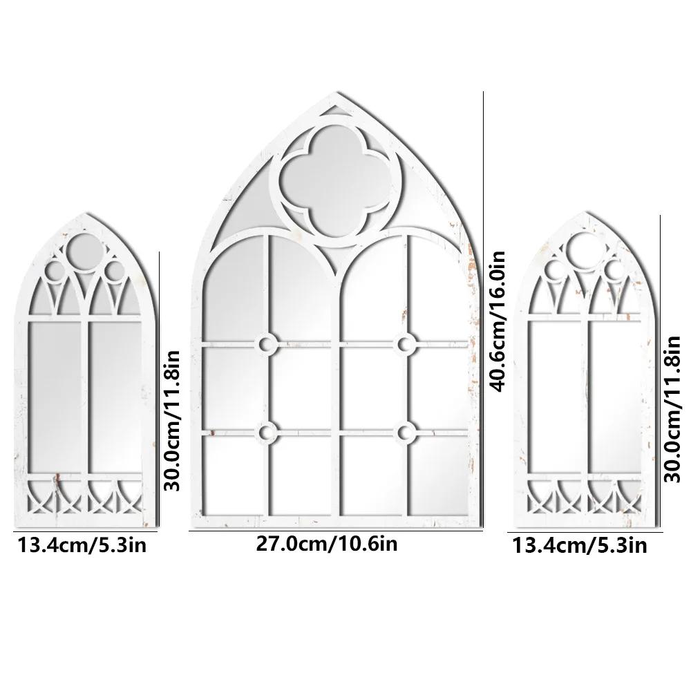 1/3Pcs Gothic Mirrors Wall Decor Spooky Gothic Arched Wall Mirrors Vintage Cathedral Arch Frame Mirror Decorative Goth Mirror