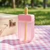 Portable Plastic Water Bottle with Straw Cartoon Ice Cream Popsicle Shape Leak Proof Design for Outdoor Travel and Daily Use