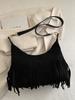 Women's Vintage Suede Tassel Crossbody Bag - Retro Frosted Shoulder Accessory for Autumn/Winter