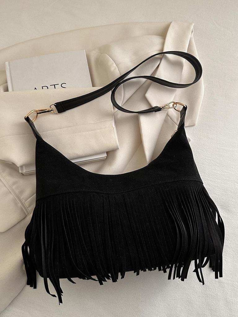 Women's Vintage Suede Tassel Crossbody Bag - Retro Frosted Shoulder Accessory for Autumn/Winter