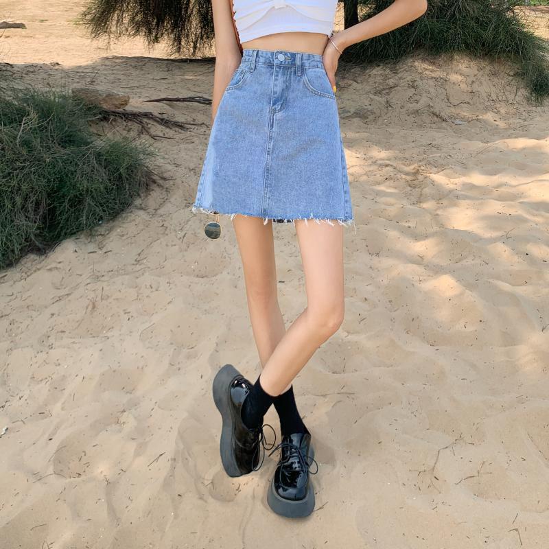 Denim Short Skirt Summer Women's Fashion Denim Three Piece Short Skirt High Waist Wrap Hip A-line Skirt