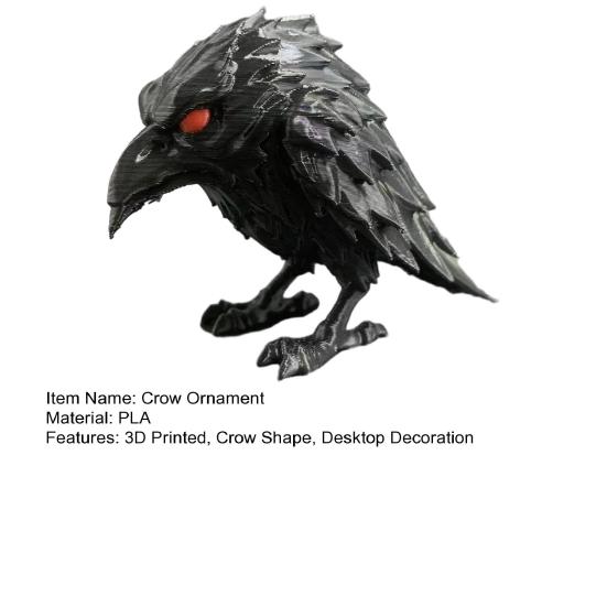 3D Geprint Donkere Kraai Figuur, Spookachtig Raaf Beeld Sculptuur, Realistisch Miniatuur Vogel Ornament voor Halloween Huis Kantoor Decoratie