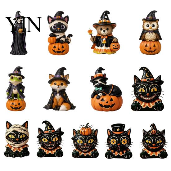 Wooden Wizard Doll Vintage Halloween Figurine, Rustic Witch Zombie Cat Owl Frog Tabletop Table Decor Ornament, Farmhouse Tiered Tray Decoration