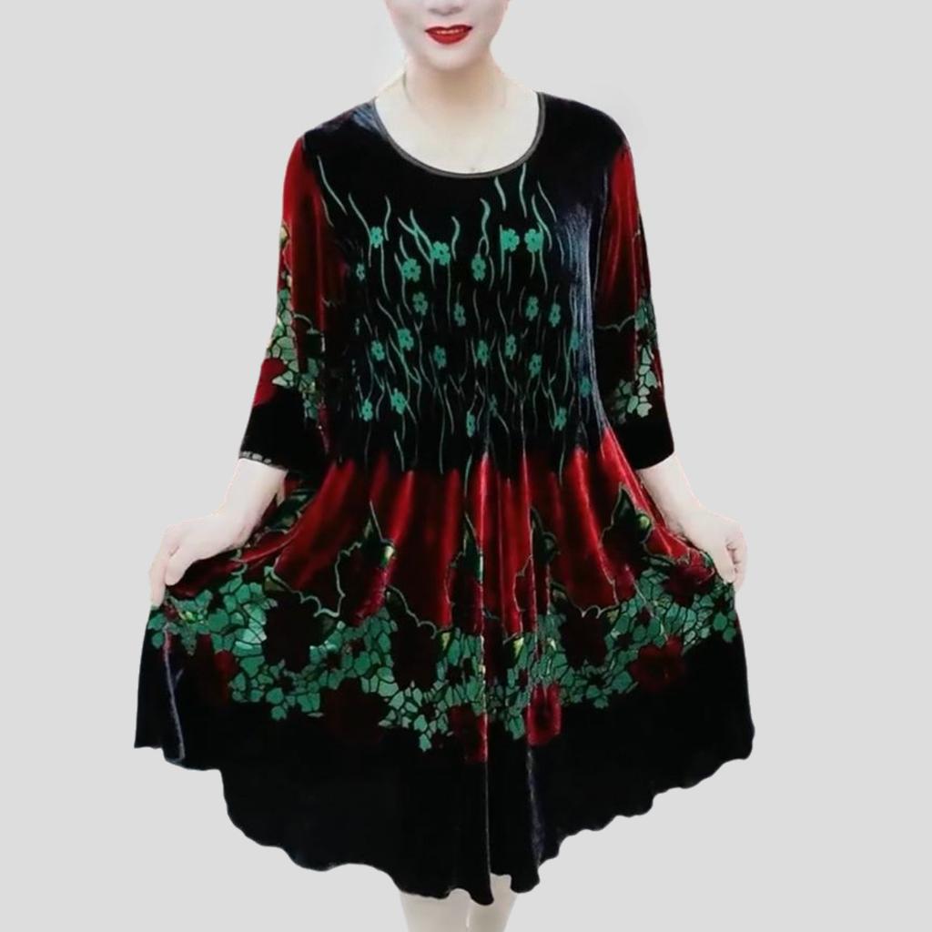 100% Silk Dress for Women Loose Jacquard A-Line Flocked Dress Vintage Soft Skin-Friendly Printed Velvet Dress Spring and Summer