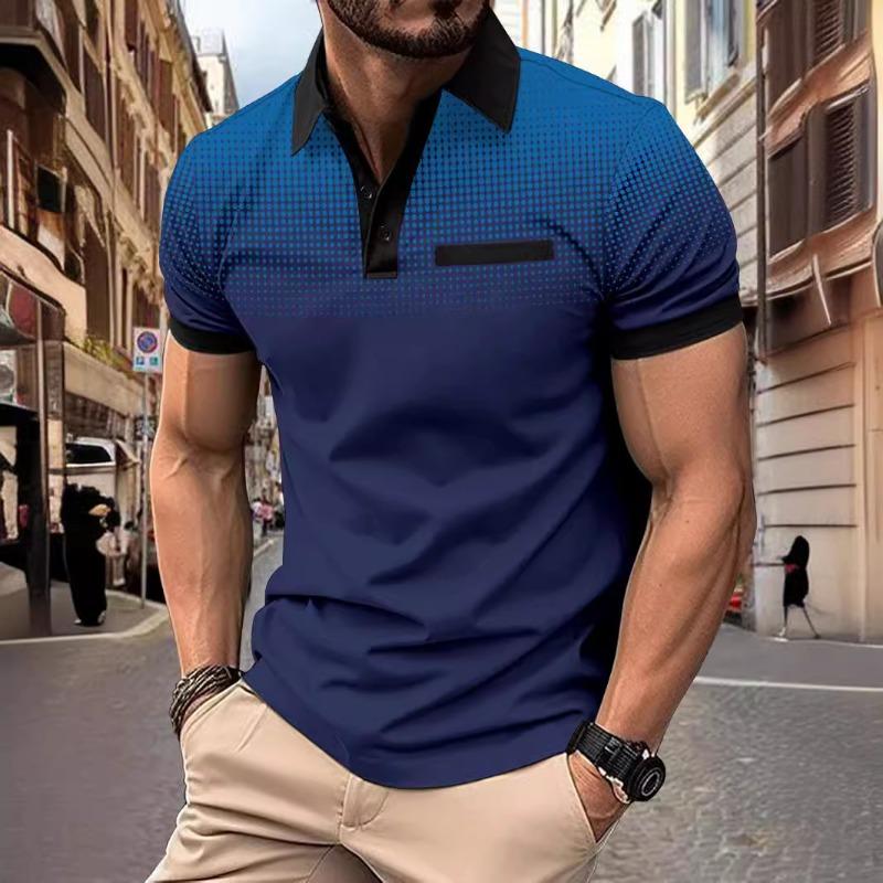 Men Gradient Dot Short Sleeve Button Polo Shirt Casual Sports Mens Top