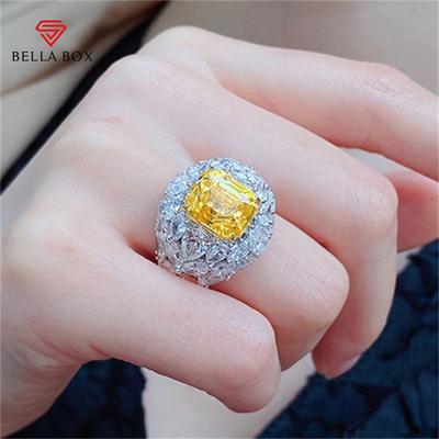 Simple Square Yellow Shape Opening Temperament Ring For Women Wedding Party  Fine Jewelry New Trendy