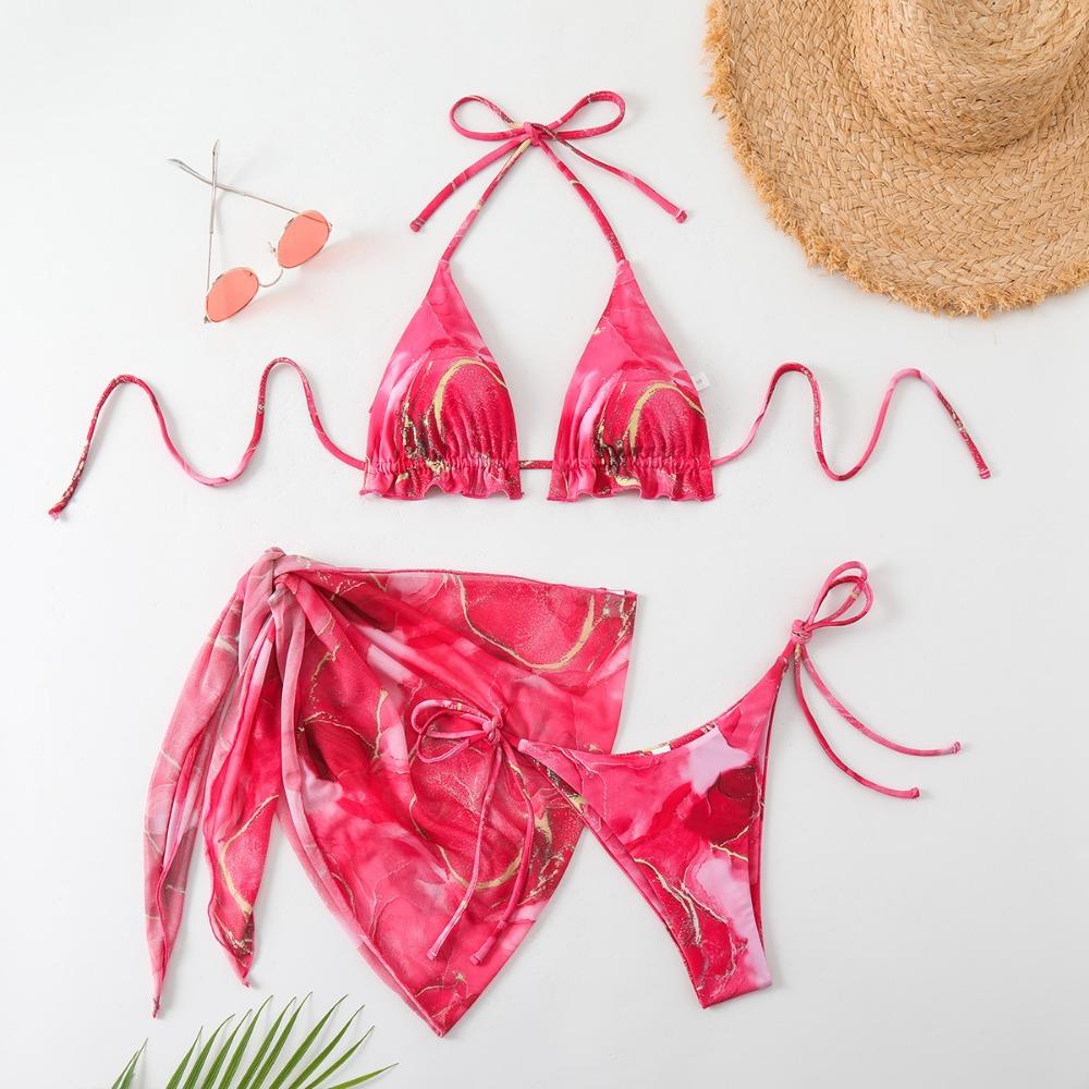 

Пляжные купальники европейский и американский сексуальный купальник женский бикини с разрезом на шее комплект из трех частей L