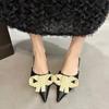 Fashion 2025 Shoes Female Closed Toe Women's Slippers Fashion Dress Slippers Women String Bead Bow Tie Pointed Toe Low Heel Sandals
