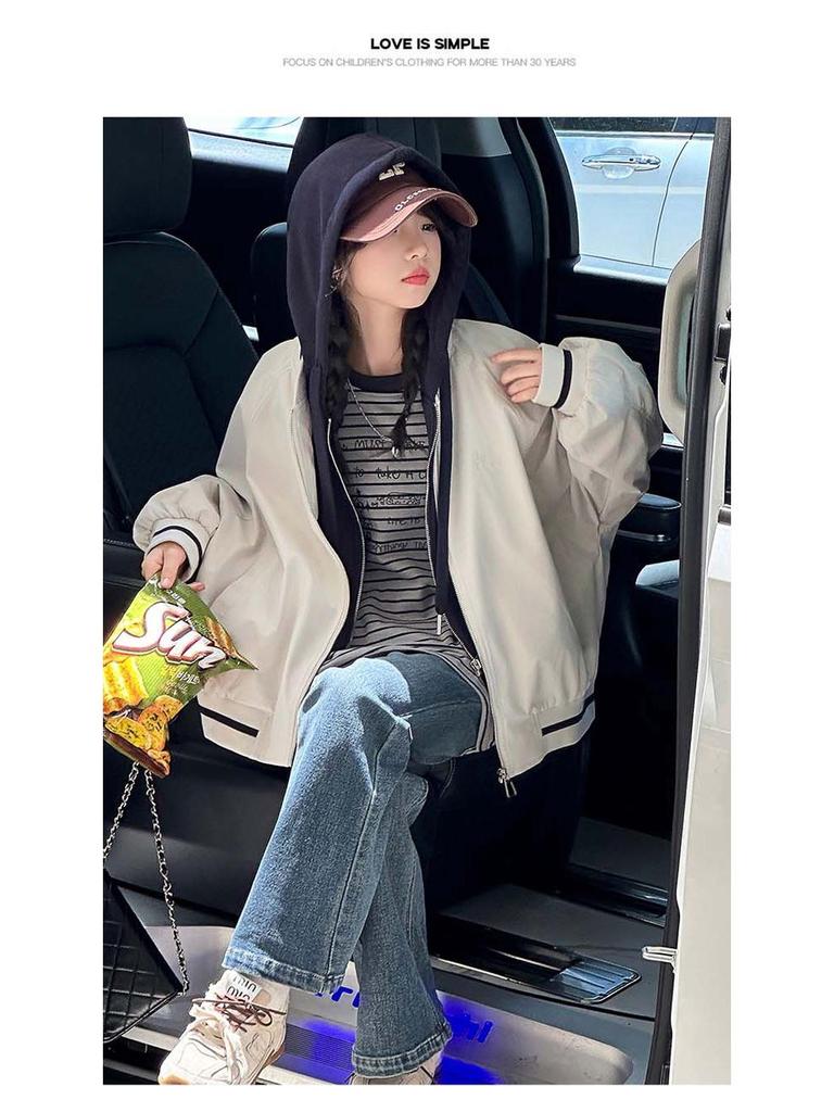 2025 Spring/Autumn Girls' Two-Piece Style Baseball Jacket - Fashionable Casual Top for Big Girls