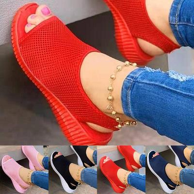 Zapatos de verano para mujer, sandalias con plataforma de pescado de malla 2022, sandalias de cuña con punta cerrada para mujer, zapatos informales ligeros para mujer