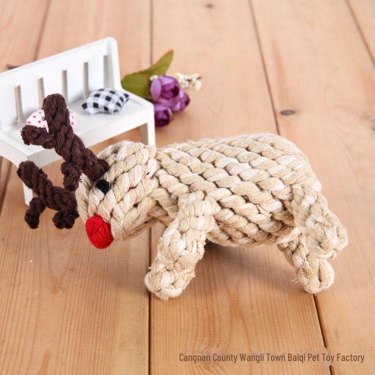 

Игрушка для собак Sika Deer из хлопковой веревки ручной работы для чистки зубов на Рождество