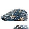 Spring Summer Newsboy Hat Women Sequins Embroidered Flower Beret Denim Retro Progressive Hat