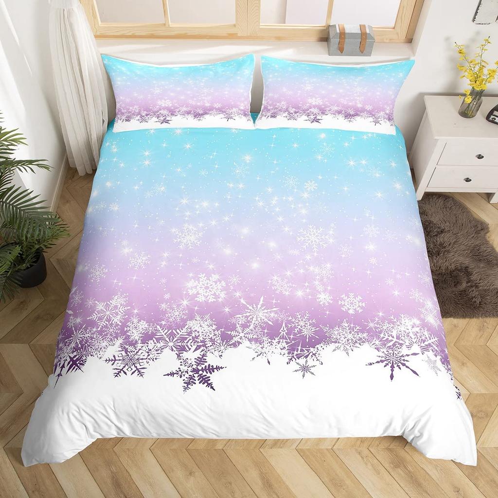 Snowflake Duvet Cover Twin King Merry Christmas Comforter Cover For Child Boys Girls, Glitter Galaxy Bedding Set, New  Gift
