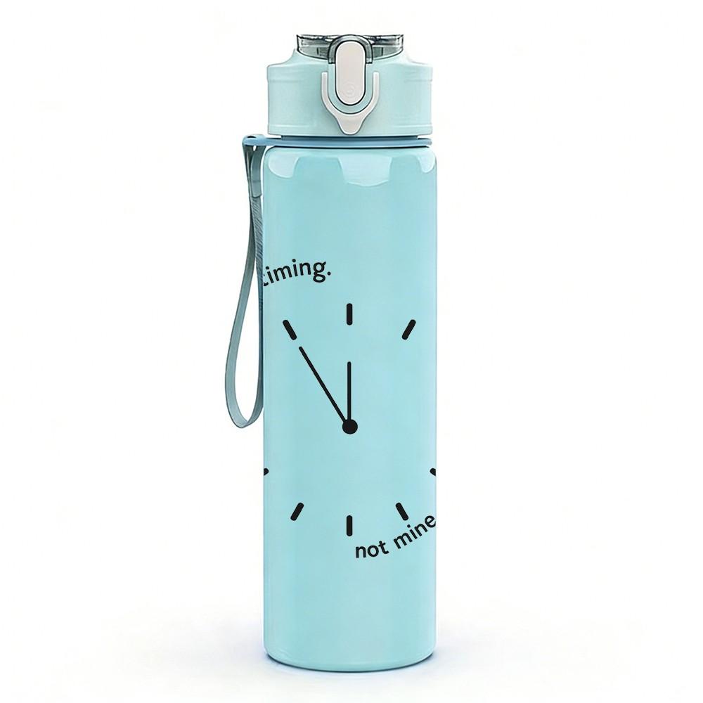 1PC Simple Clock Time Art 750ml Color Plastic Sports Water Bottle Leakproof Flip Straw Lid Suitable for Sports Office Home Use