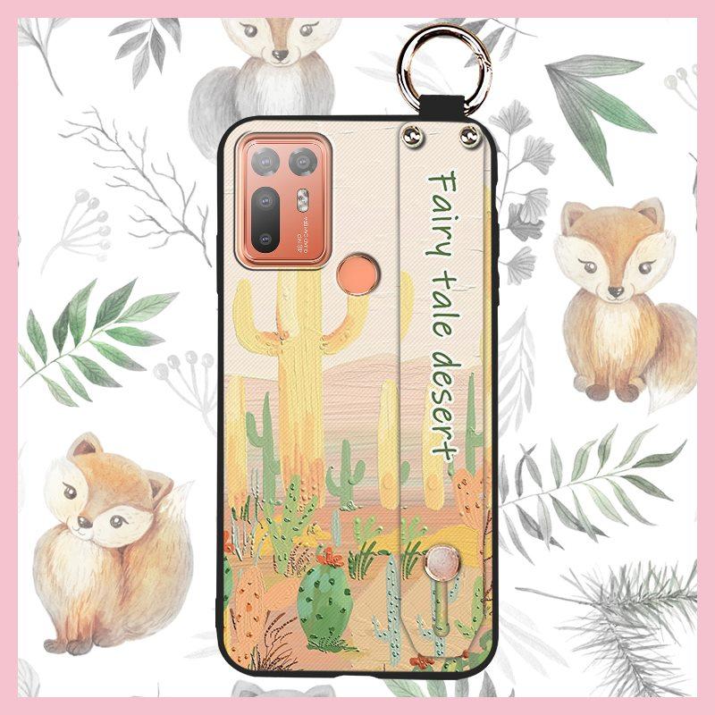 Back Cover Protective Phone Case For HTC Desire 20 Plus/D20+ Lanyard Kickstand Silicone Wrist Strap Oil Painting Ring