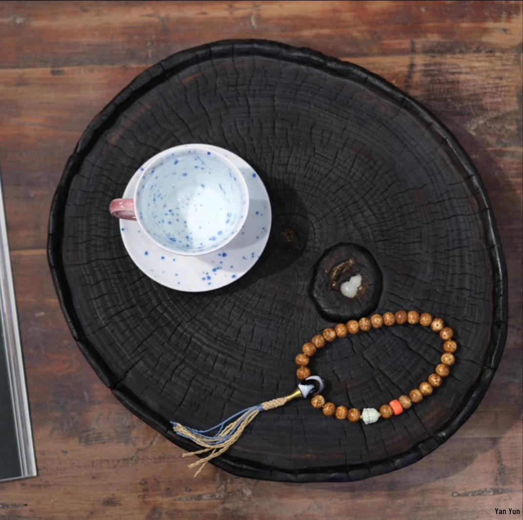 Carbonized Camphor Wood Tea Tray - Wabi-Sabi Style for Dry Brewing and Photography Props
