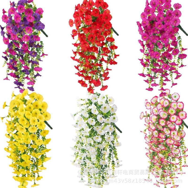 UV Resistant Artificial Morning Glory Hanging Flowers for Wedding, Outdoor Garden Wall, Indoor Home Decor, Fake Vine Garland