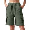 Women's Mid Waist Straight Leg Cargo Shorts Drawstring Pocket Casual Summer Shorts