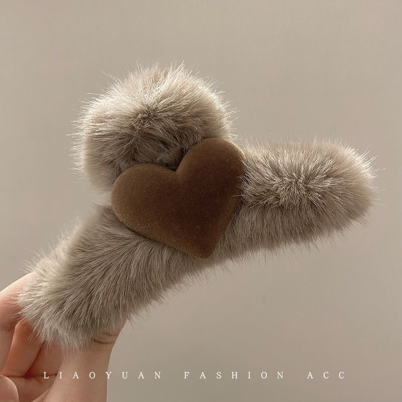 

High-End Faux Fur Claw Clip - Large Hair Clip for Women, New Luxury Shark Clip Hair Accessory for Back of Head хаки