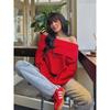 Women Fashion Solid Off Shoulder Sweater Long Sleeve Knitted Pullover Sweater Autumn and Winter Female Casual Knitwear Chic Top