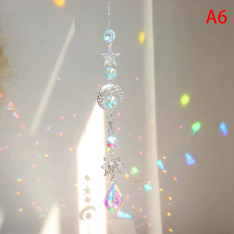 1Pc  Wind Chime Moon Sun Star Catcher Diamond Prisms Pendant Dream Catcher Rainbow Hanging Drop Home Windchime