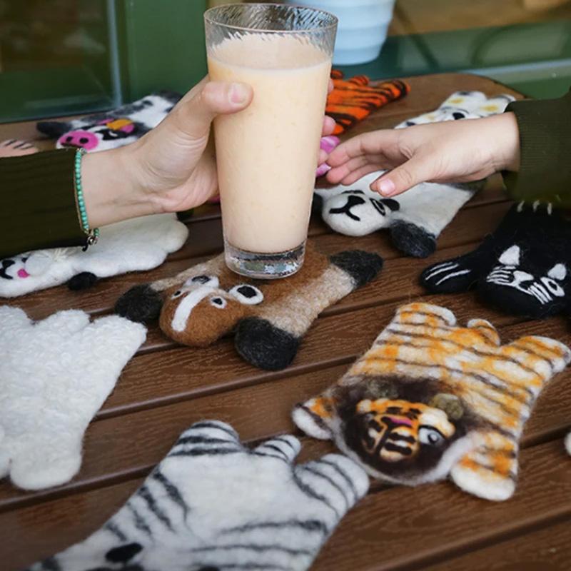 1 ks Podložka pod sklenici Ručně vyrobená Zvířecí prostírání Dekorace na kuchyňský stůl Podložka pod hrnek na kávu Roztomilá Vlněná plsť Vánoční dárek Dekorace na stůl