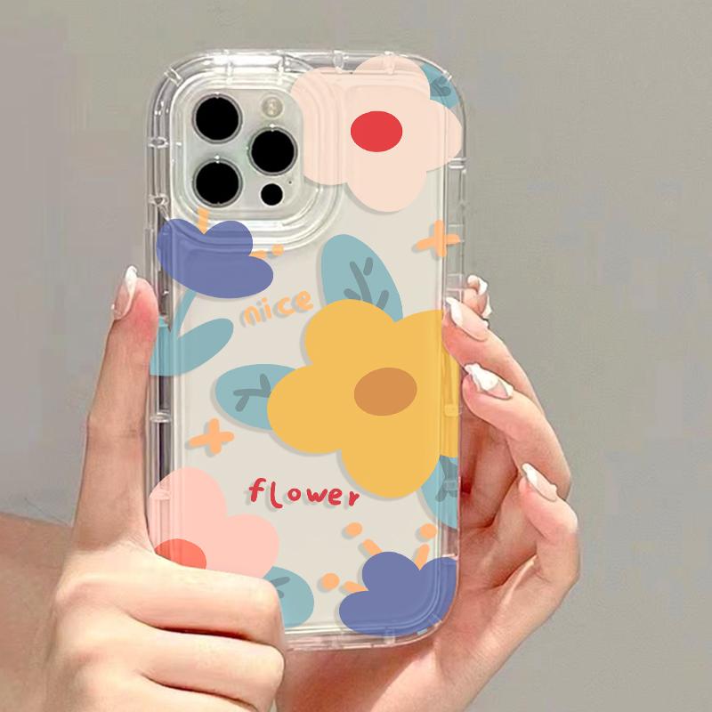 Silicone Transparent Phone Case For iPhone 11 16 13 15 Pro Max 14 12 XS X XR 7 8 Plus SE 16promax Shockproof Flower Funda Cover
