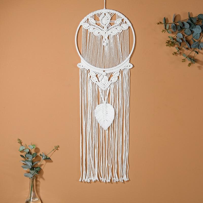 Macrame Woven Wall Hanging Leaf Tree Dream Catcher,Bohemian Handmade Room Hanging Tapestry,Wedding Decoration Crafts