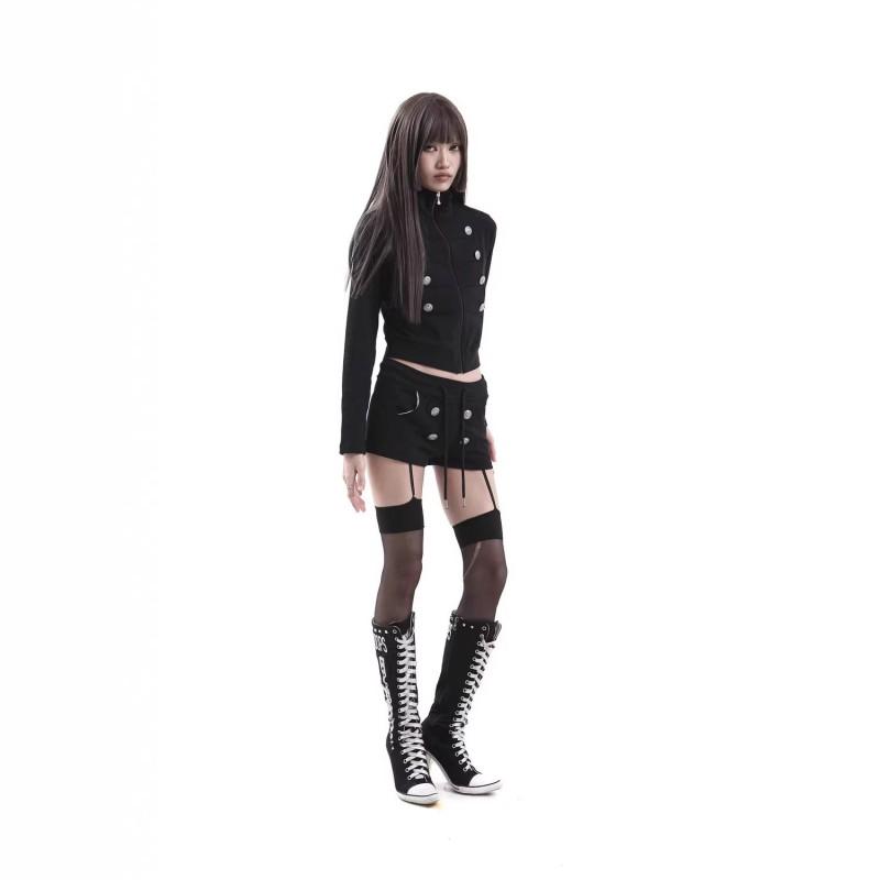 Womens Short Cropped Zip-Up Hoodie With Stand Collar 3D Print Slim Fit Streetwear Style
